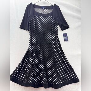 NWT Chaps Short Sleeve Wrinkle-Free Black & White Polka-dot Dress Medium